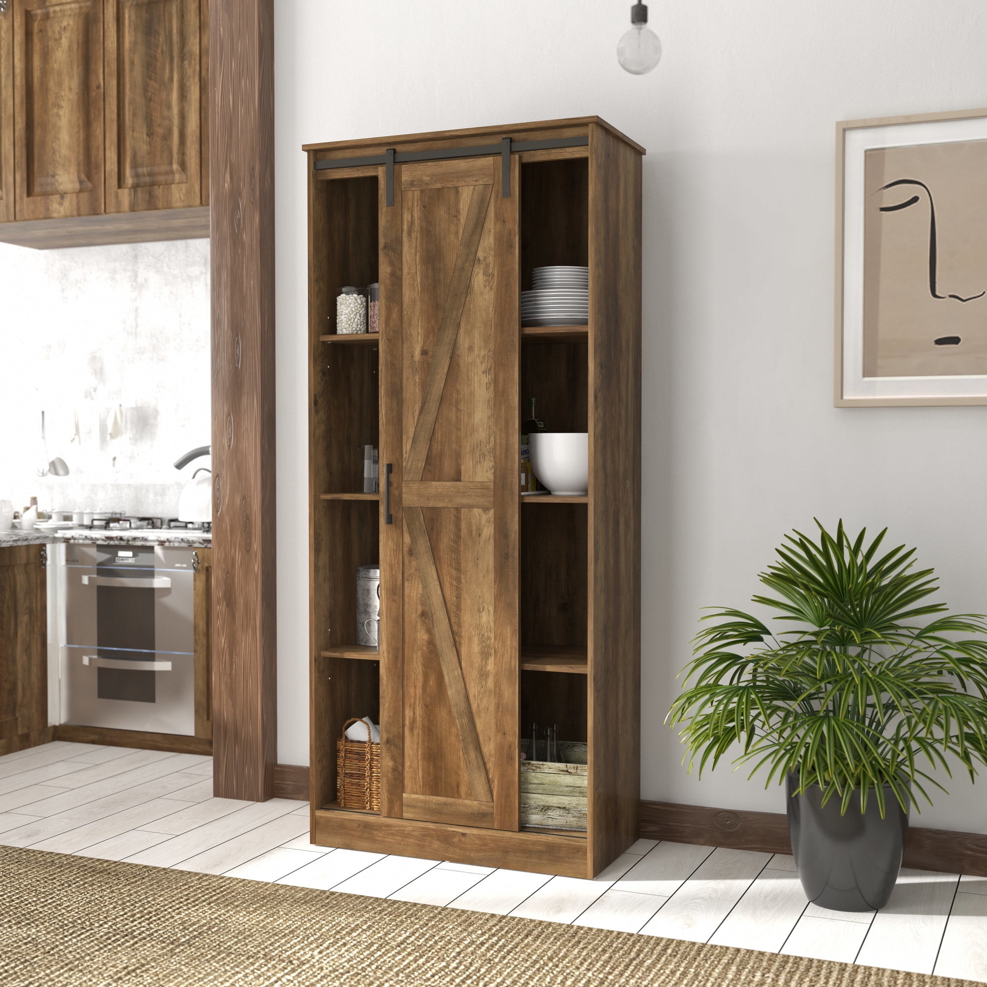 A wooden pantry