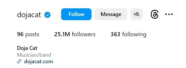 Screenshot of her IG page showing her followers