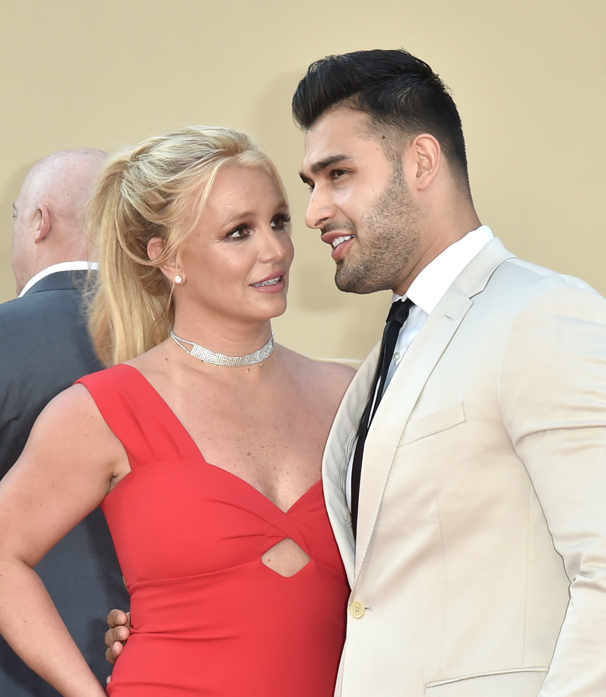 Closeup of Britney Spears and Sam Asghari