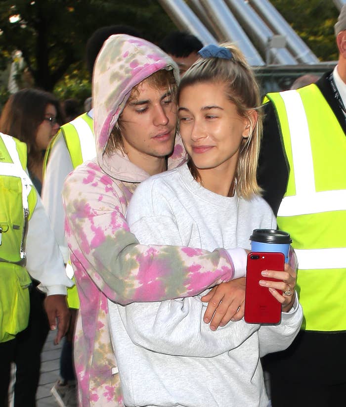 Close-up of Justin and Hailey embracing