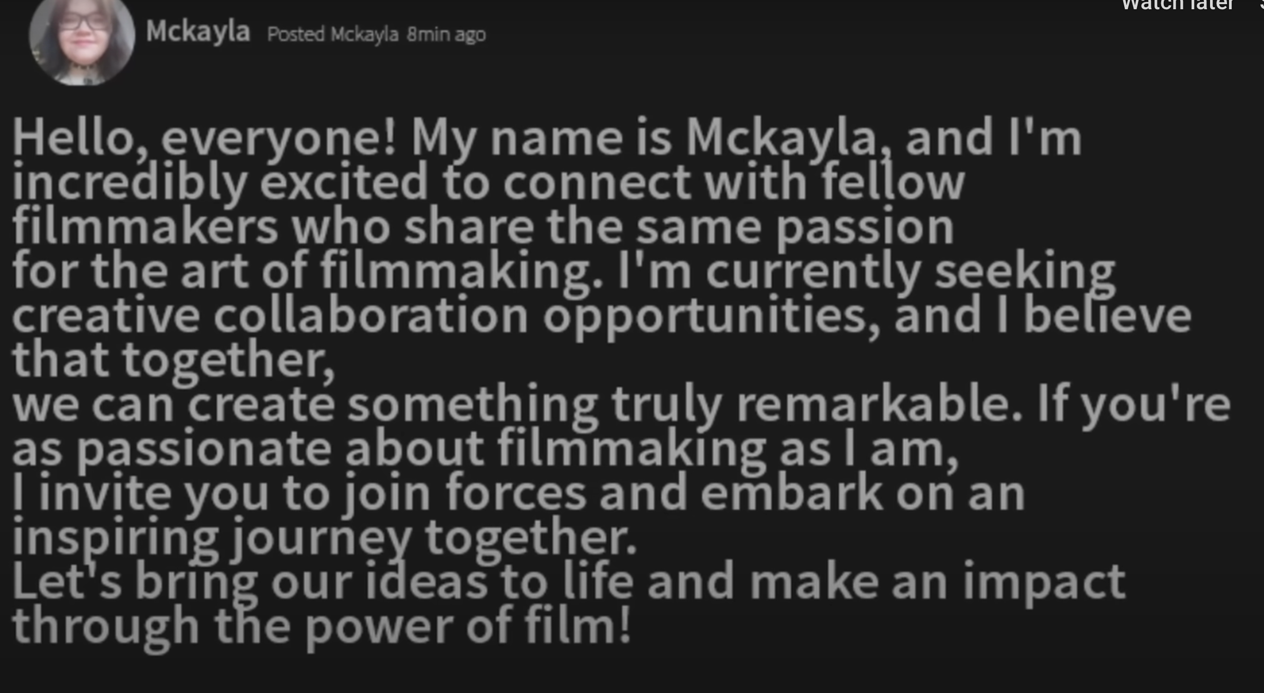 McKayla&#x27;s forum post introducing herself online