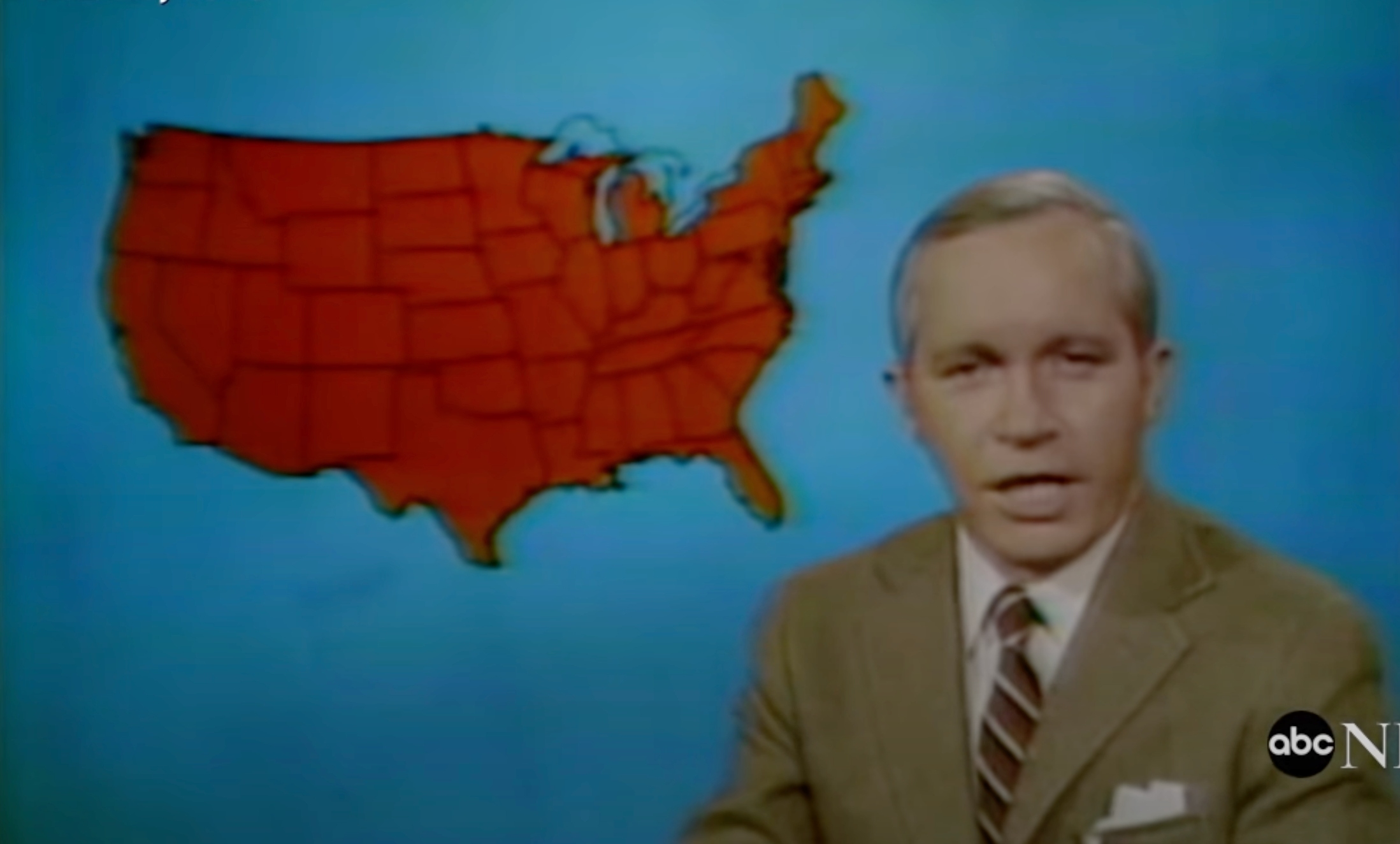 News anchor Frank Reynolds from the &#x27;70s is in the middle of a broadcast