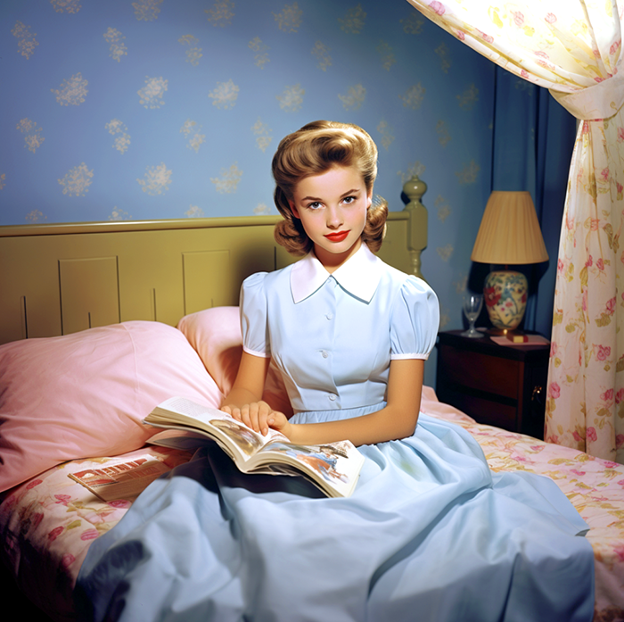 A woman with a book in bed