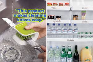 cutlery cleaner "This product makes cleaning knives easy.", the fridge shelf organizers
