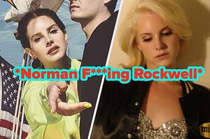 Lana Del Rey with words that say "Norman F***ing Rockwell"