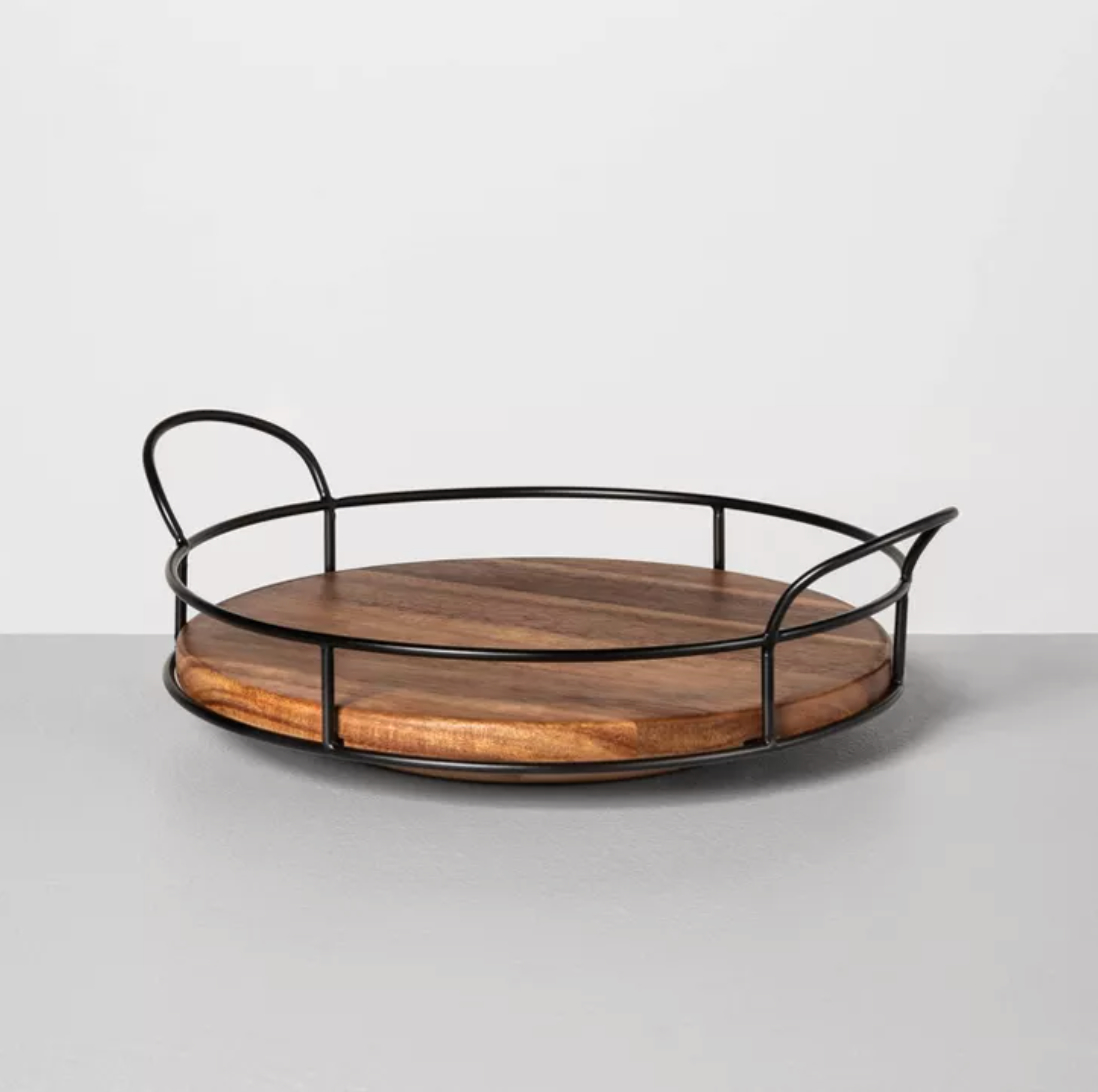 a chic wood and metal lazy susan