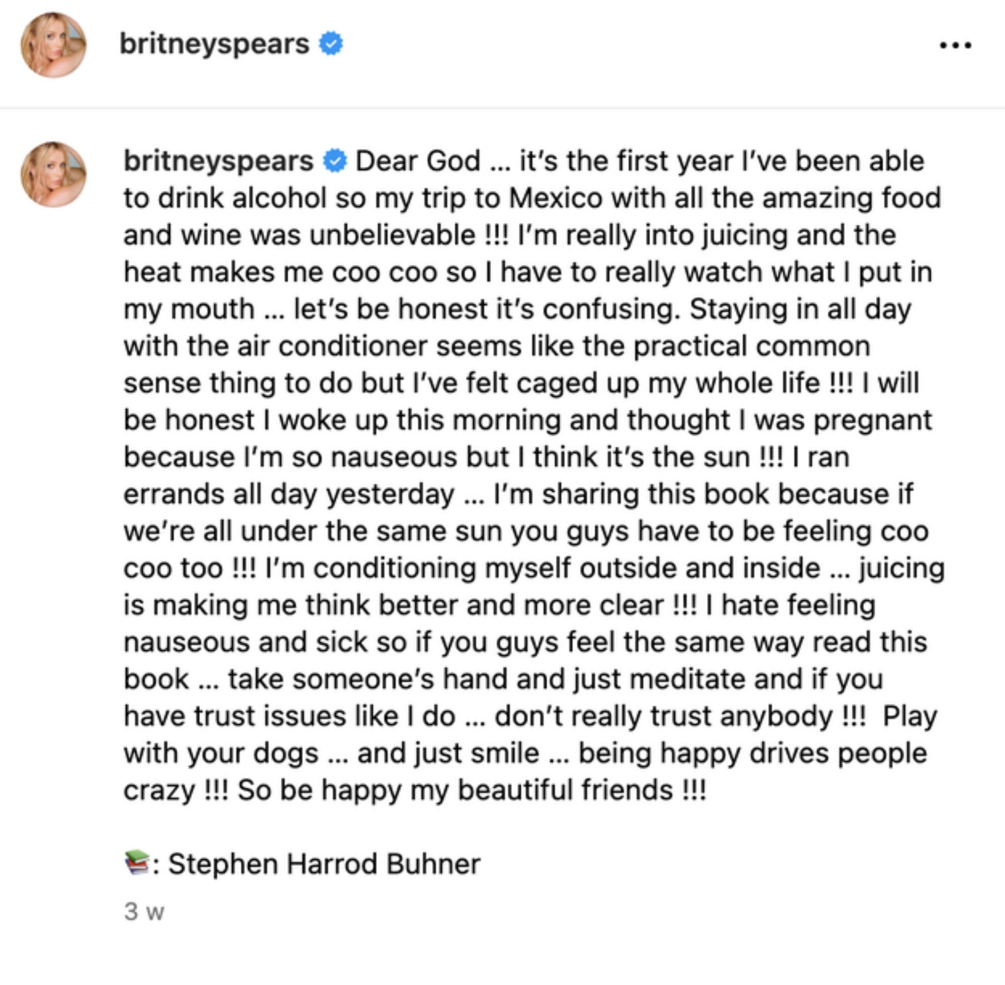 Screenshot of her comment, in which she also says &quot;it&#x27;s the first year I&#x27;ve been able to drink alcohol so my trip to Mexico with all the food and wine was unbelievable&quot;