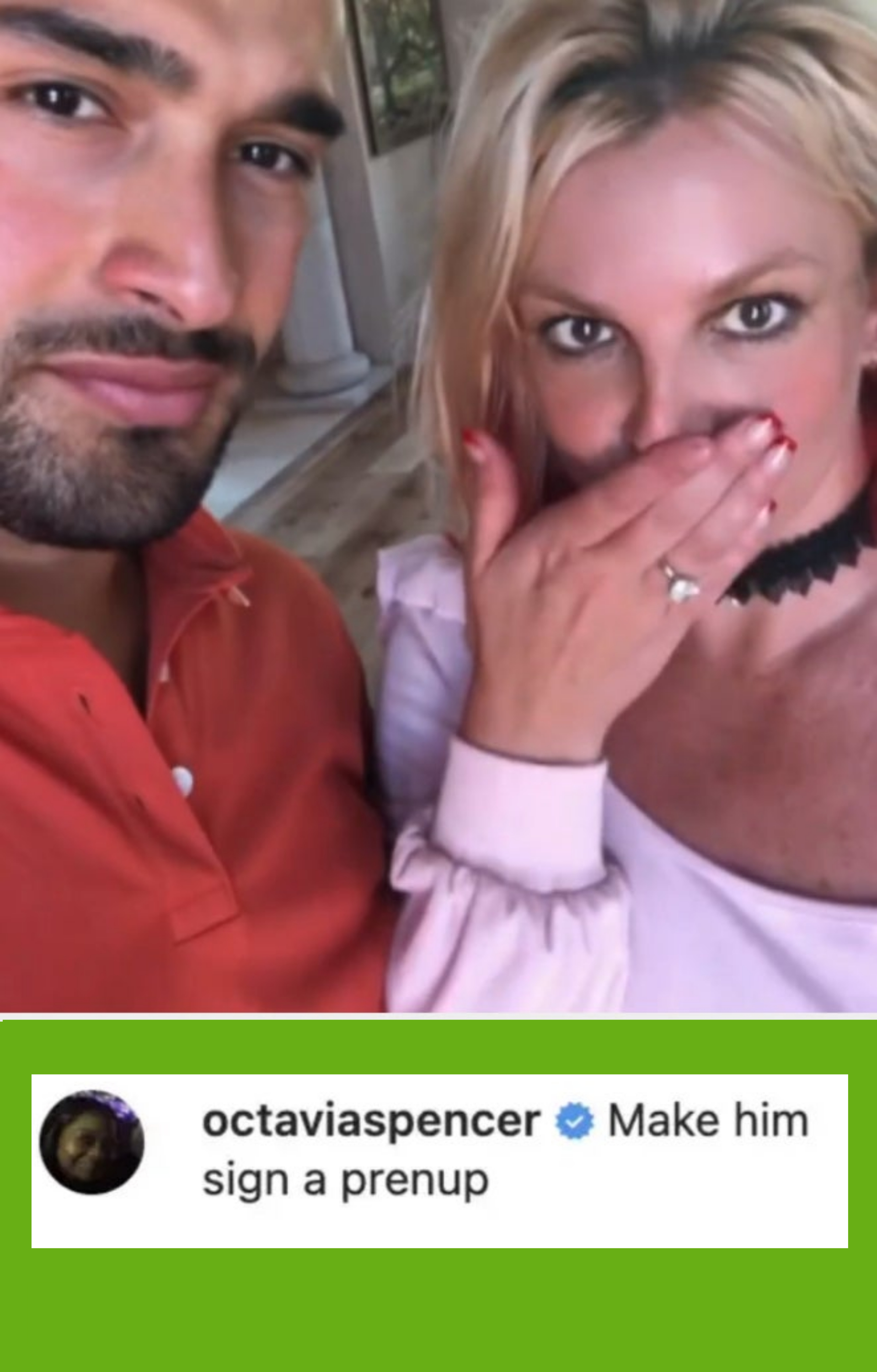Spears announcing her engagement; Spencer&#x27;s comment: &quot;Make him sign a prenup&quot;