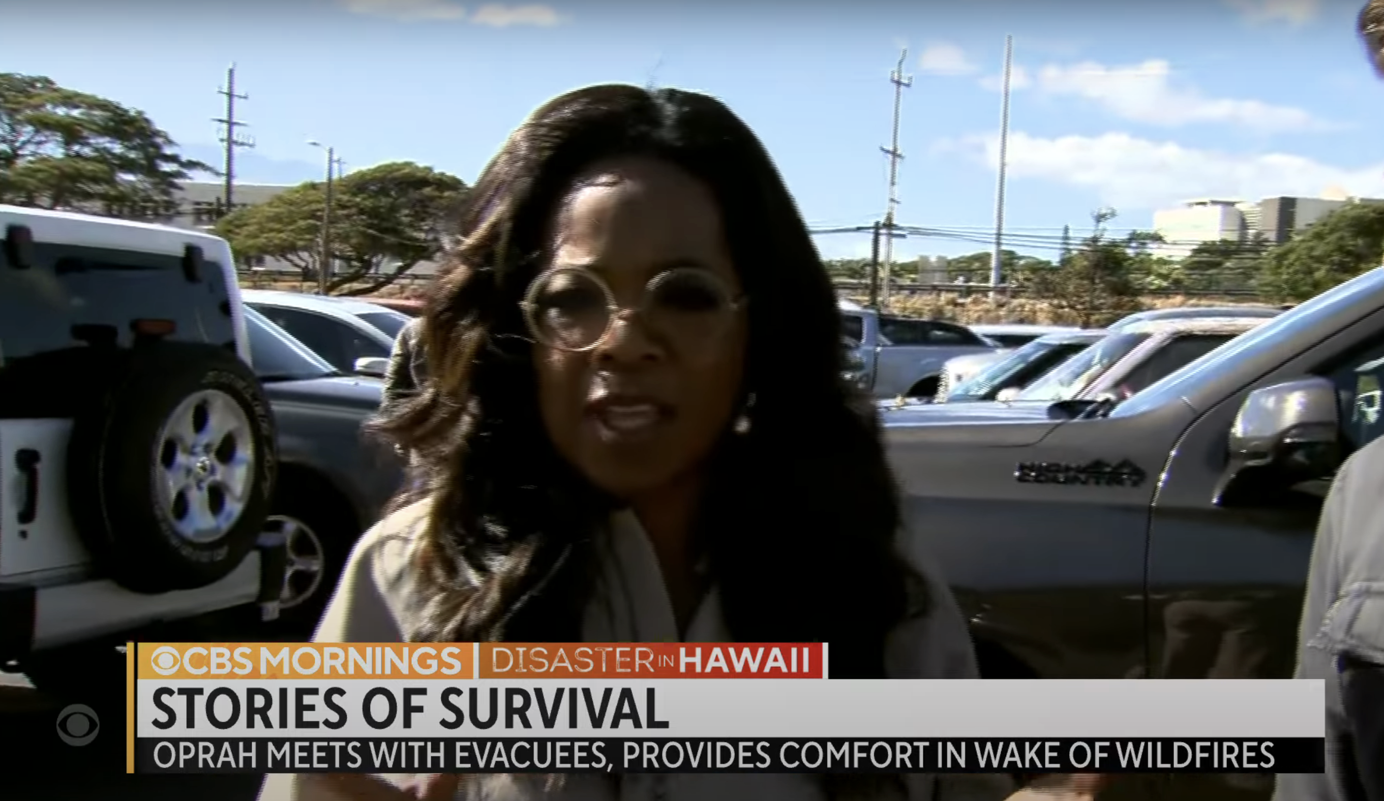 Screenshot of Oprah with chyron &quot;Stories of survival&quot;