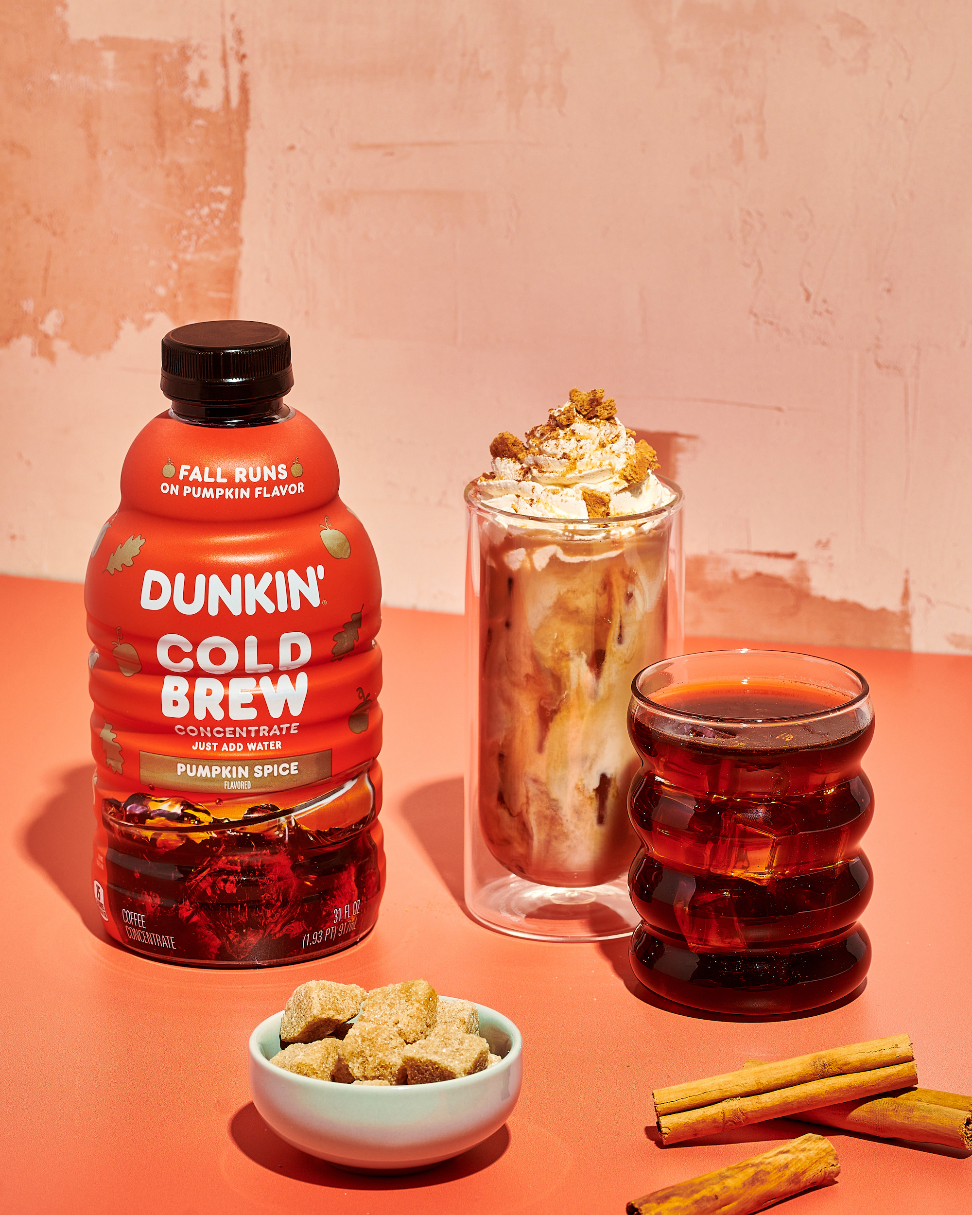 dunkin cold brew concentrate pumpkin spice product imagery alongside Brown Sugar &amp;amp; Spice Cold Brew and DIY Iced Pumpkin Pie Latte