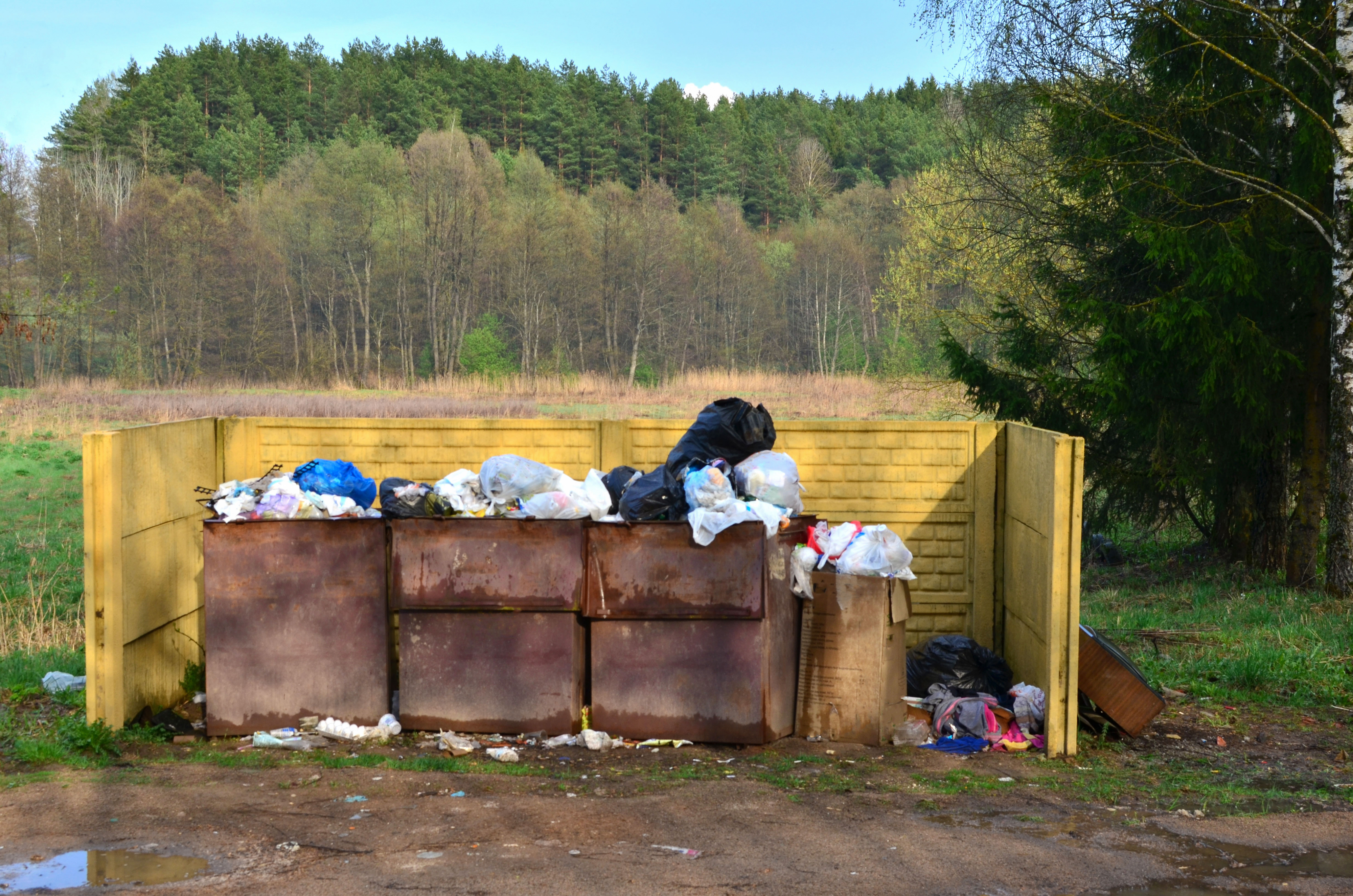 overflowing garbage bins