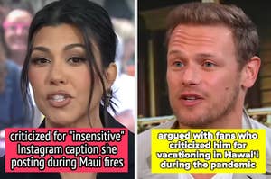 Kourtney K was criticized for "insensitive" Instagram caption she posted during Maui fires, and Sam Heughan argued with fans who criticized him for vacationing in Hawai‘i during the pandemic