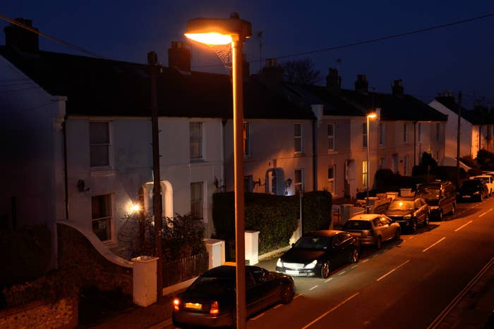 A dark street at night