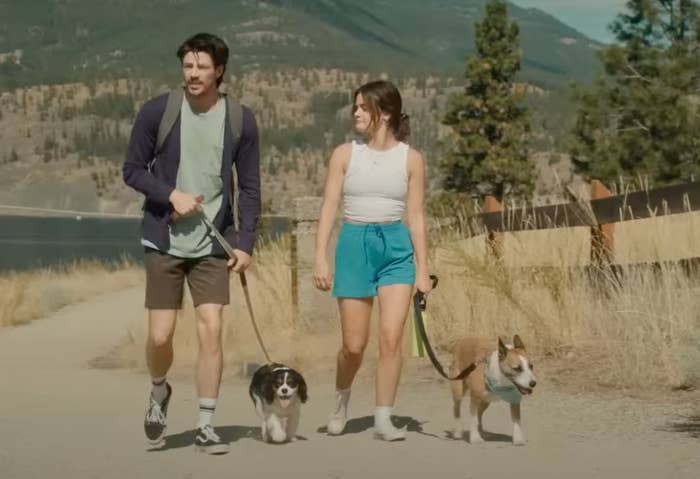 lucy hale and grant gustin walking the dogs in &#x27;puppy love&#x27;