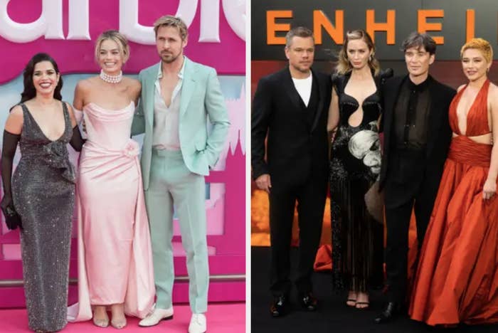 The cast of &quot;Barbie&quot; and the cast of &quot;Oppenheimer&quot; at their respective premieres