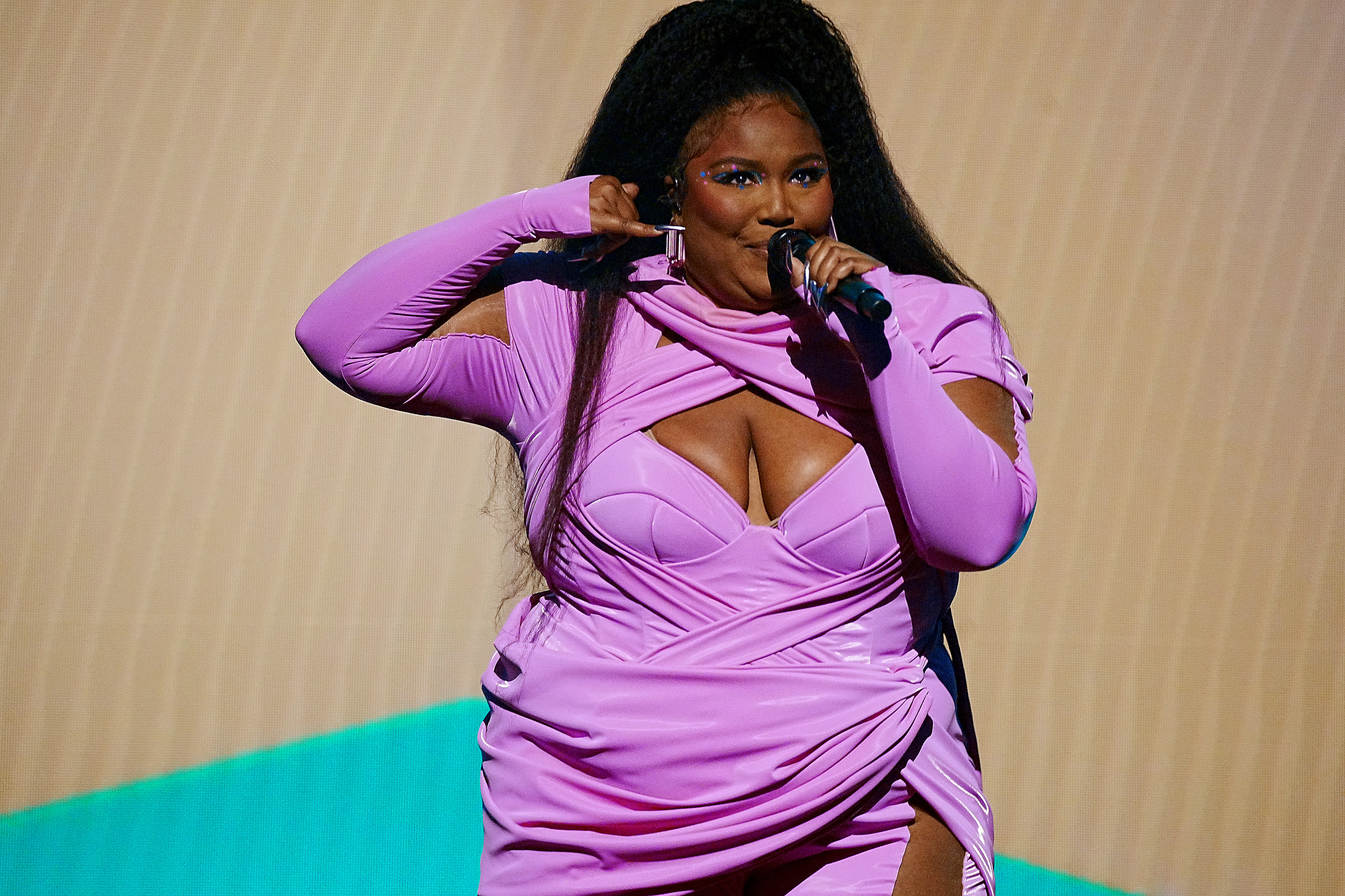 Closeup of Lizzo onstage