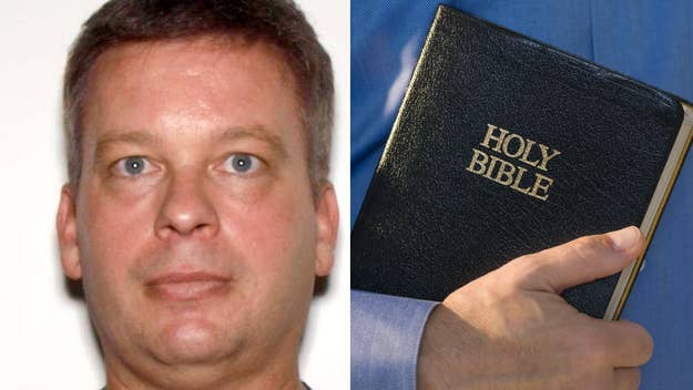 a man in a mugshot and a bible