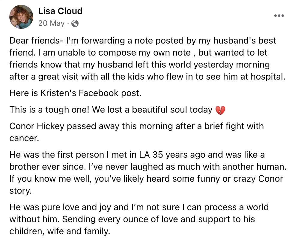 Screenshot of Lisa&#x27;s Facebook post