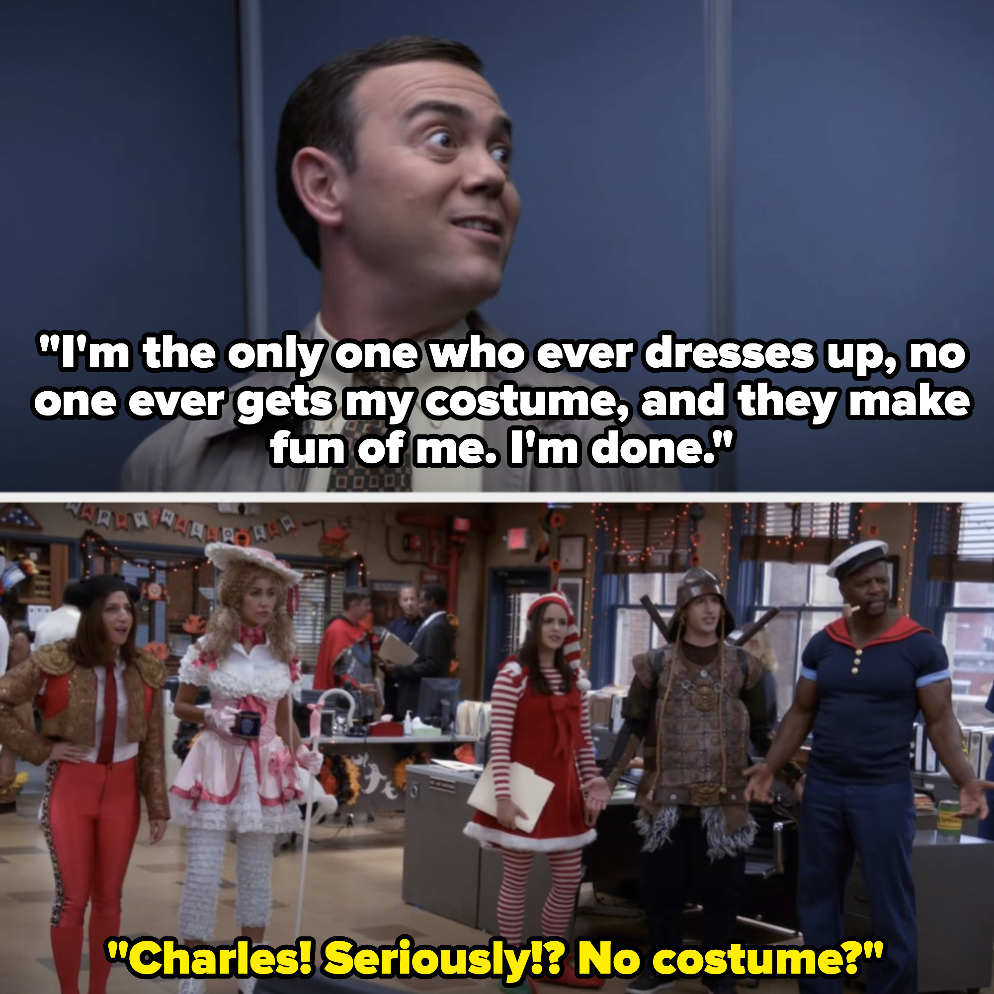 Everyone but Boyle dressed up for Halloween