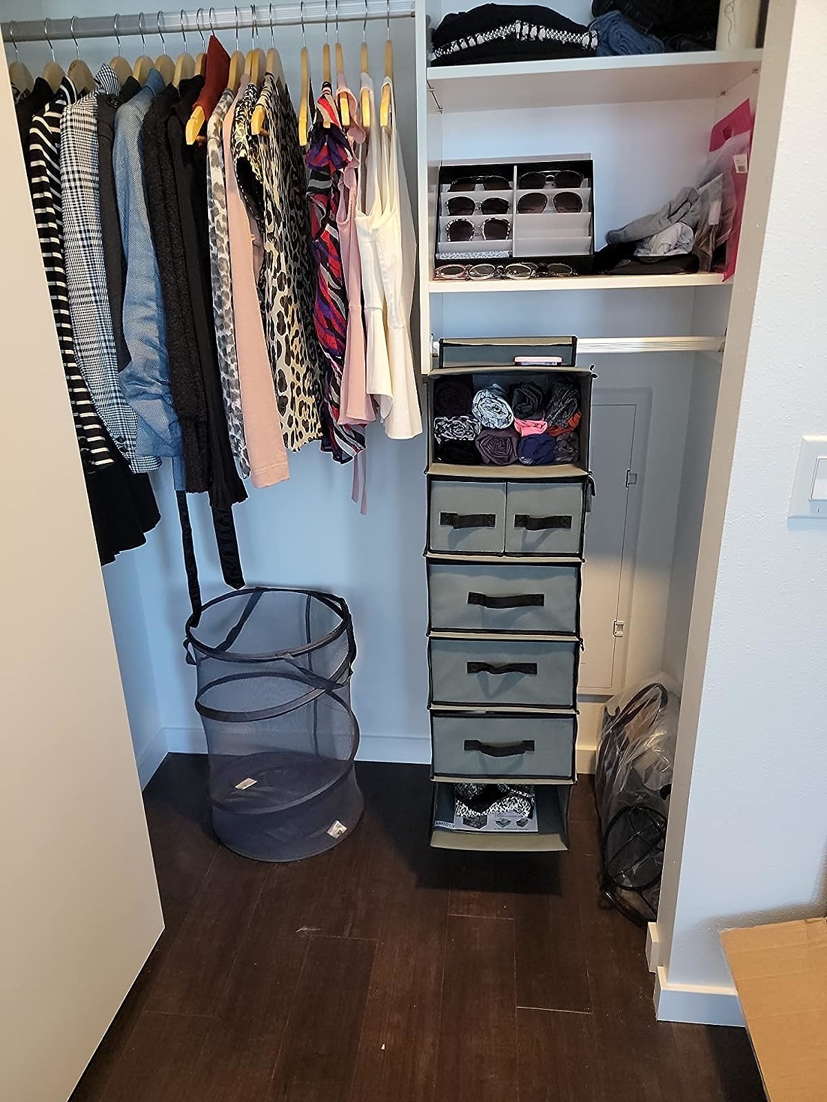 Reviewer image of the organizer hanging in their closet