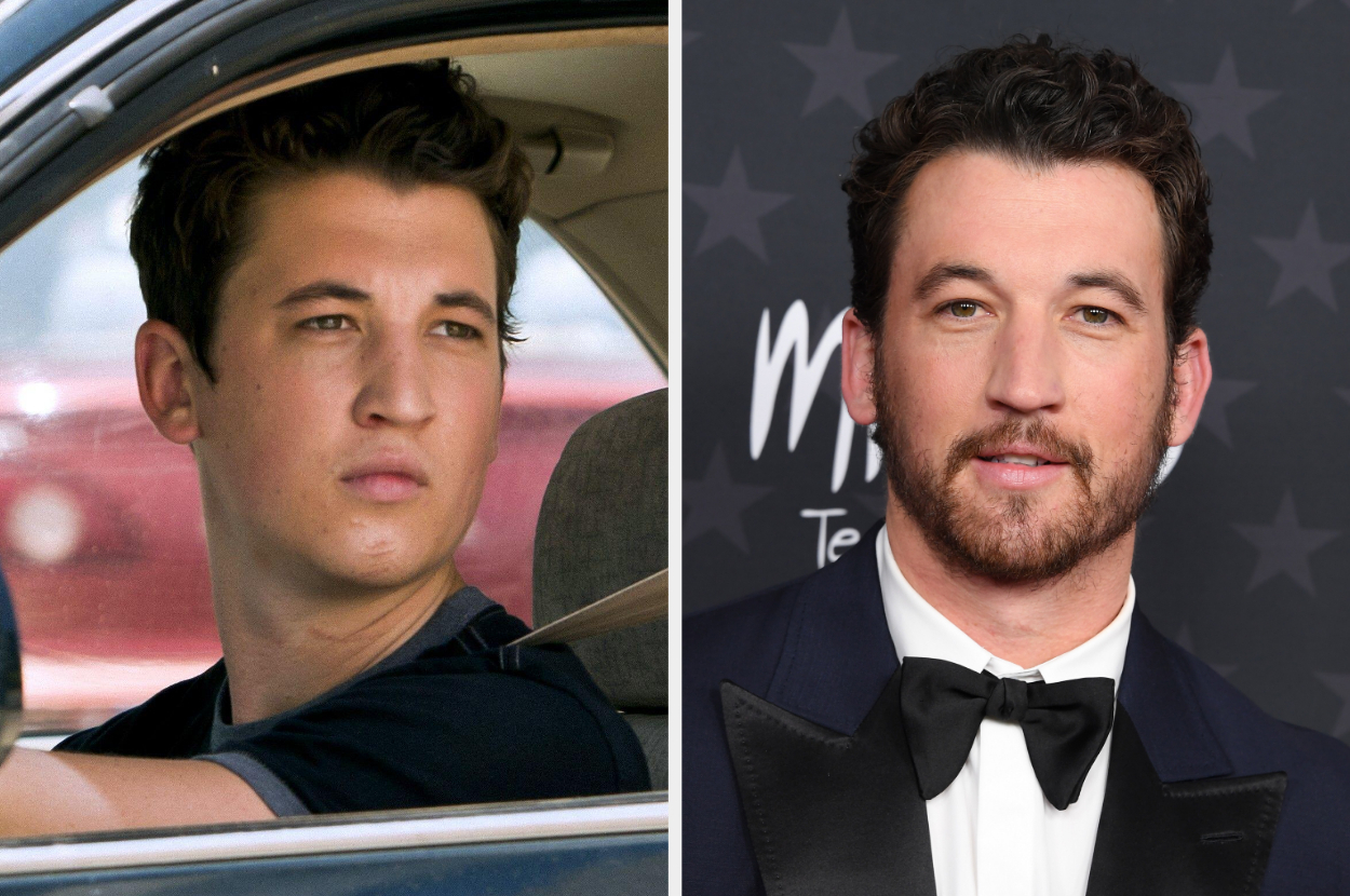 Side-by-side of Miles Teller then vs. now