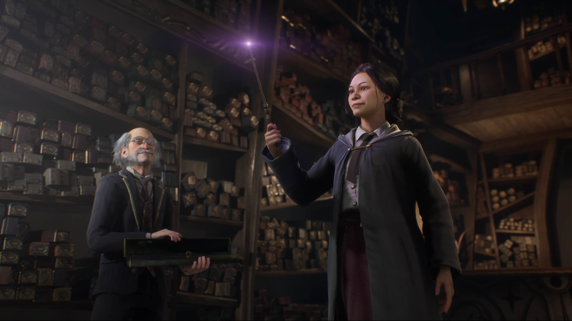 A young wizard casts &quot;Lumos&quot; from a newly acquired wand