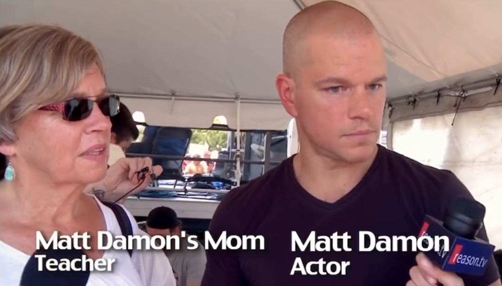 Matt Damon and his mother being interviewed