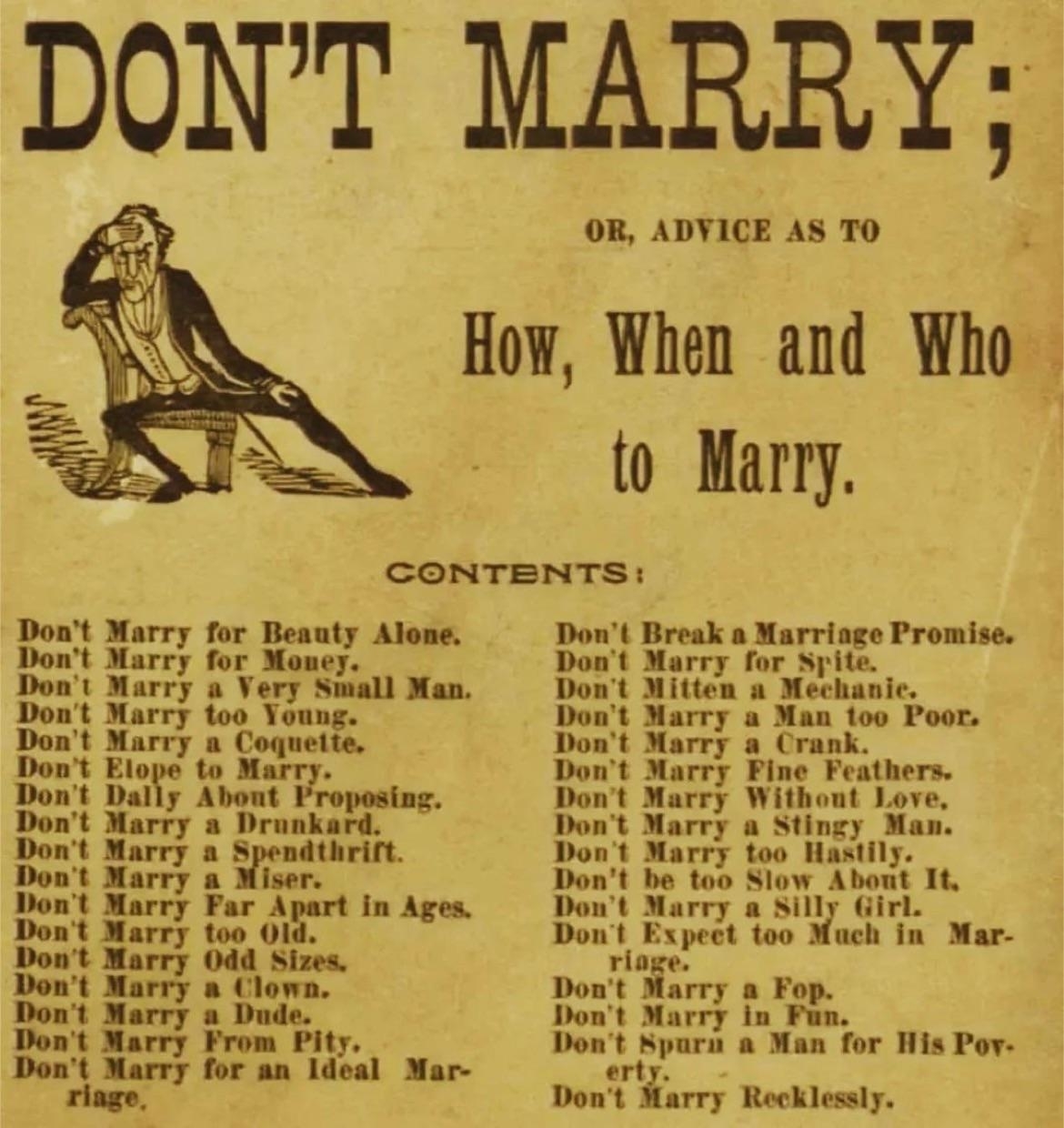 A pamphlet urging not to marry specific people