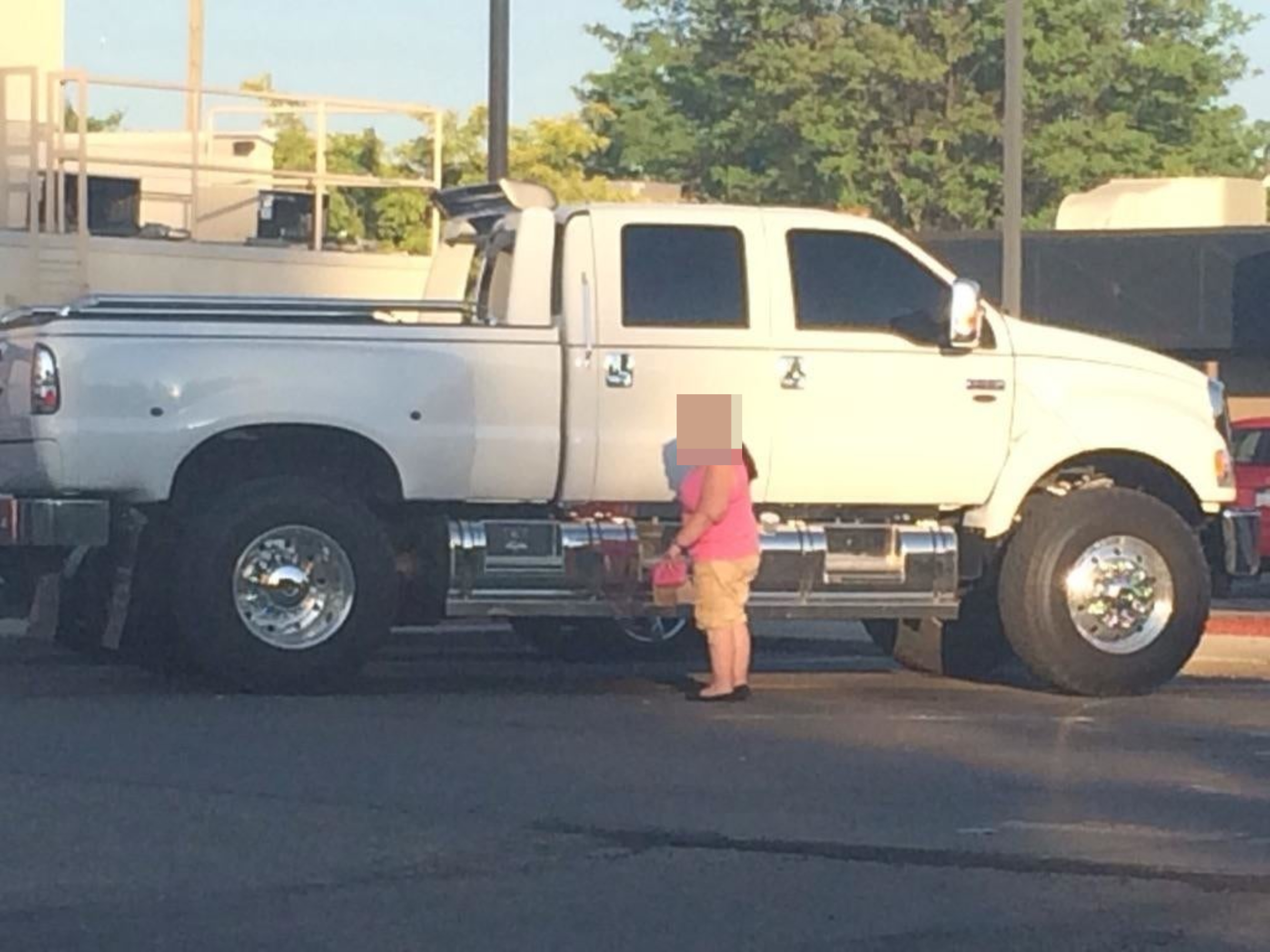 A person standing next to a large truck