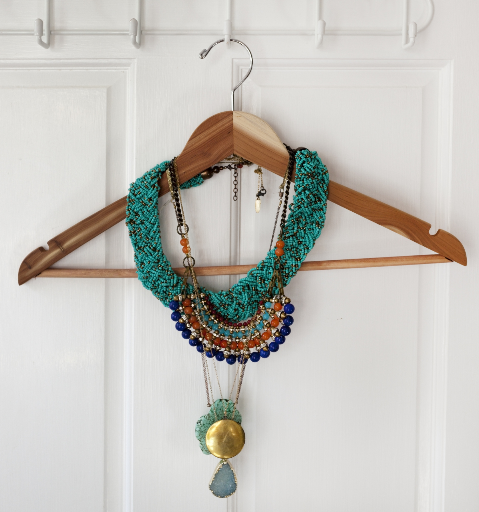 statement necklaces on a hanger