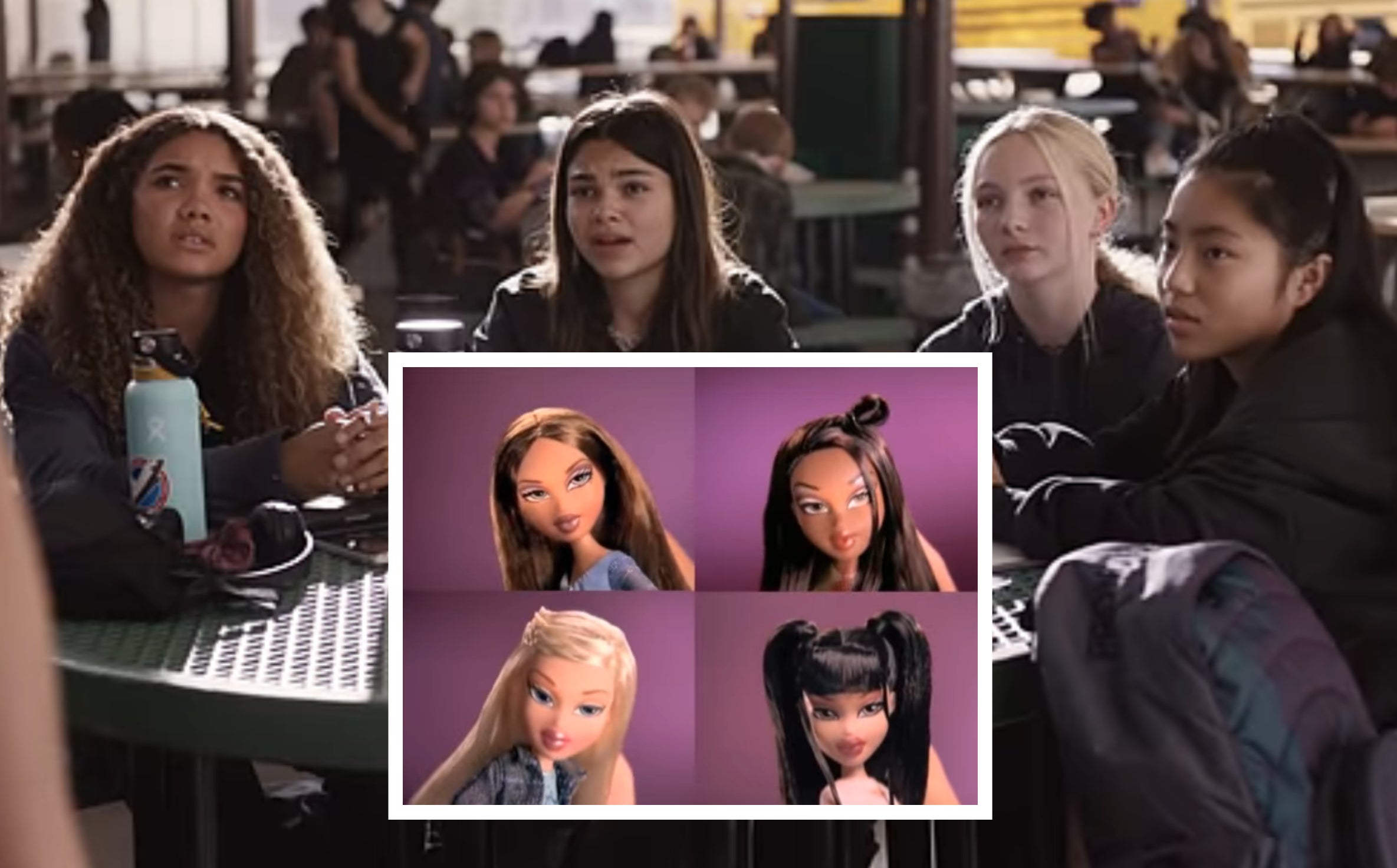 Screenshot from &quot;Barbie&quot; with Bratz dolls for comparison