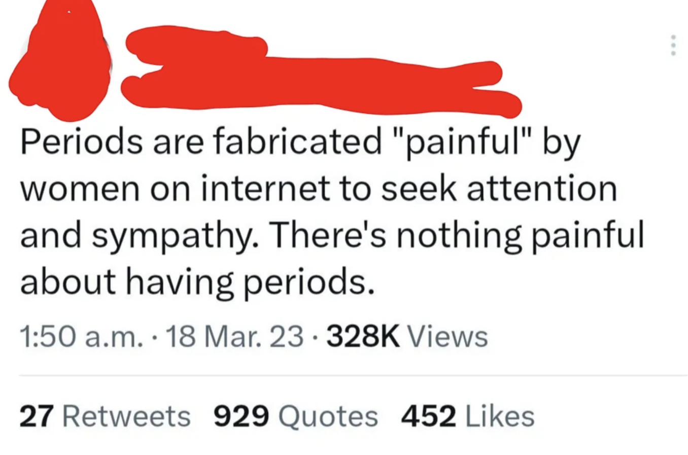 periods are fabricated painful by women on internet to seek attention and sympathy