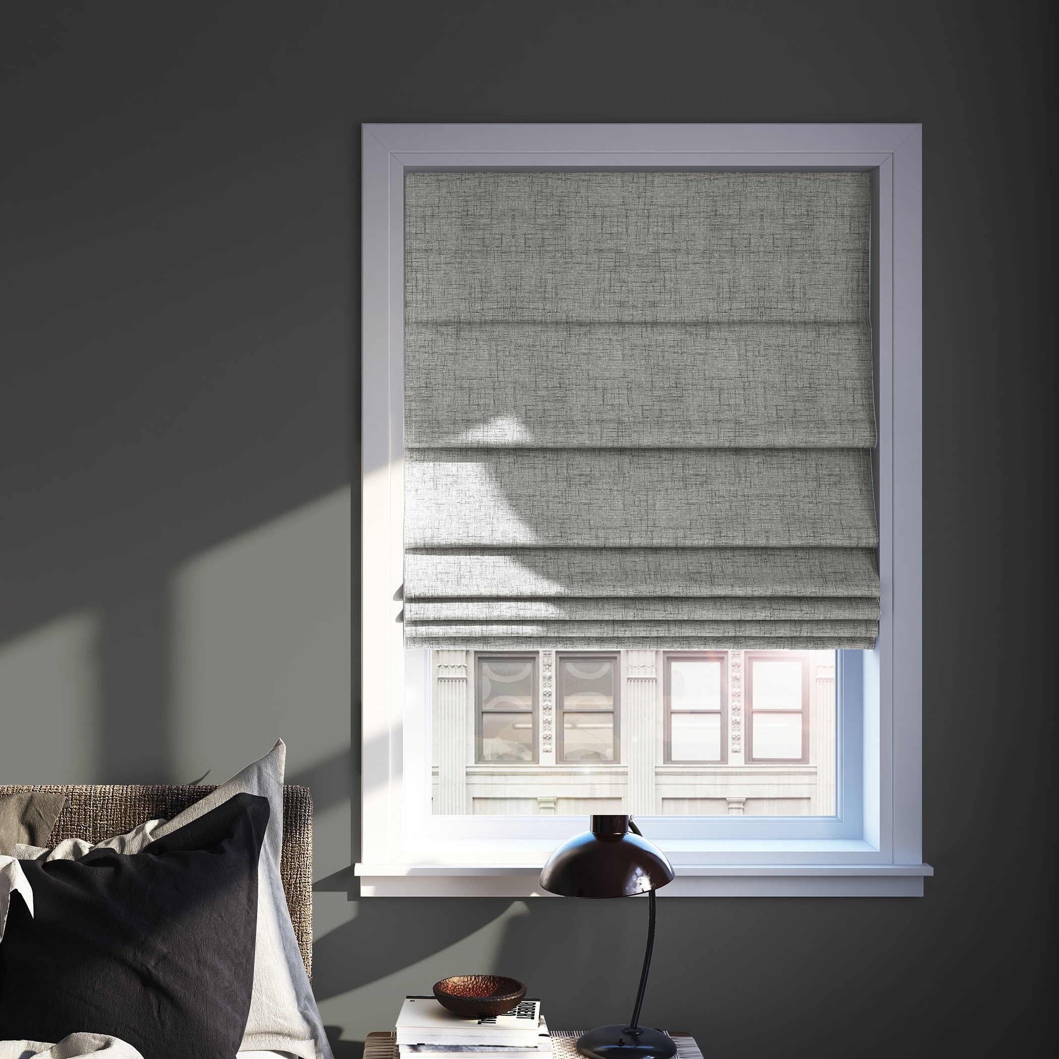 the roller shade with no cord on a window