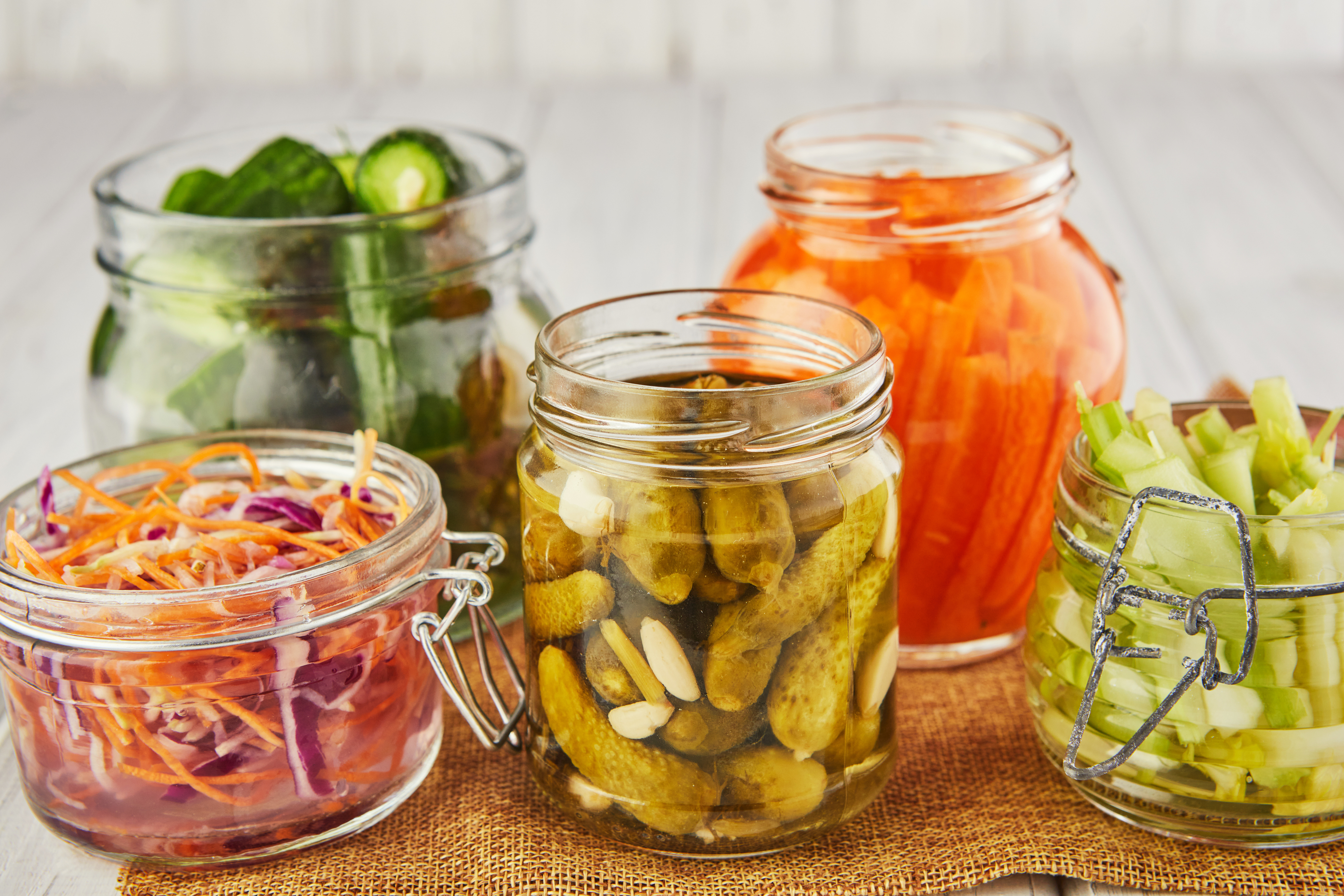 several jars of pickled vegetables