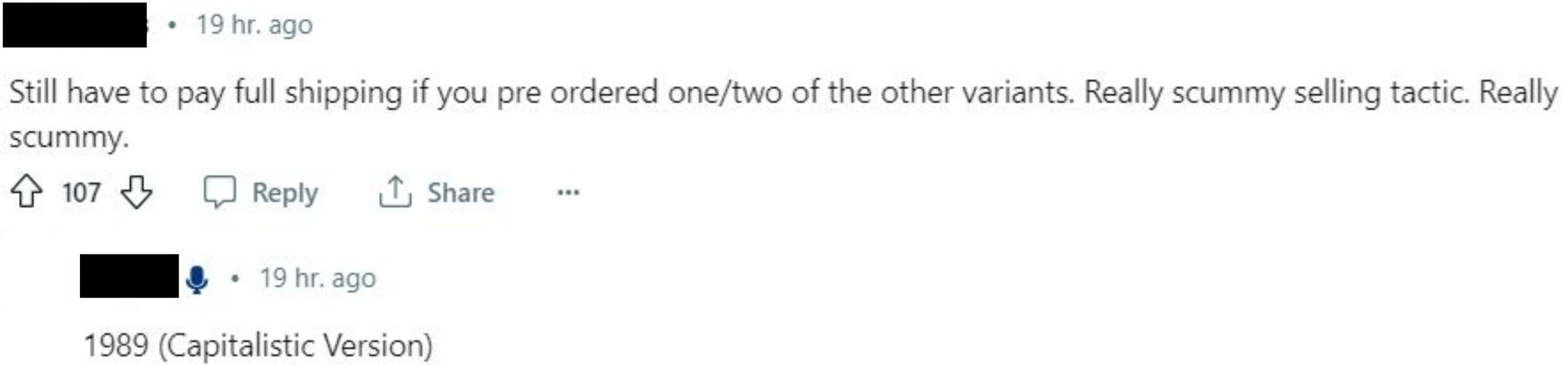 &quot;Still have to pay full shipping if you pre ordered one/two of the other variants.&quot;