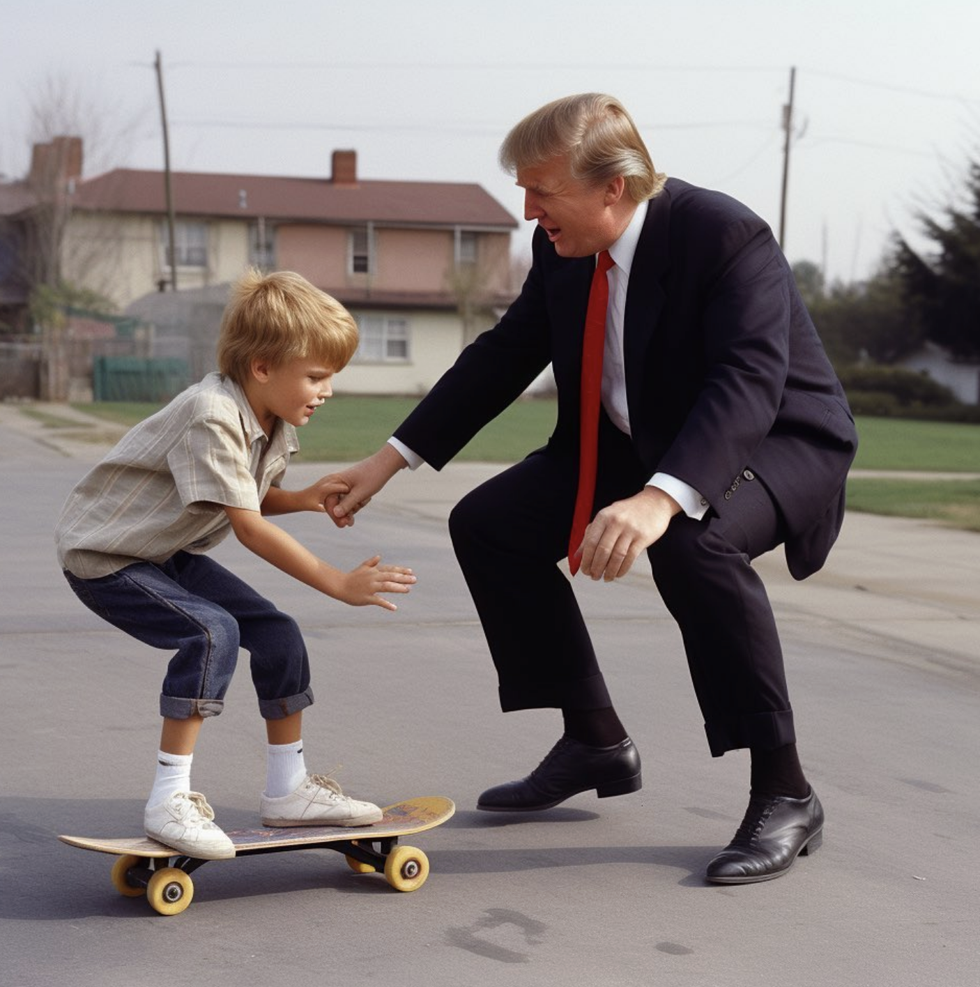 Trump skateboarding with young Tony Hawk