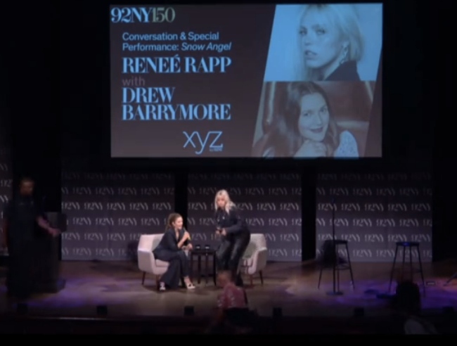 Drew Barrymore and Reneé Rapp onstage