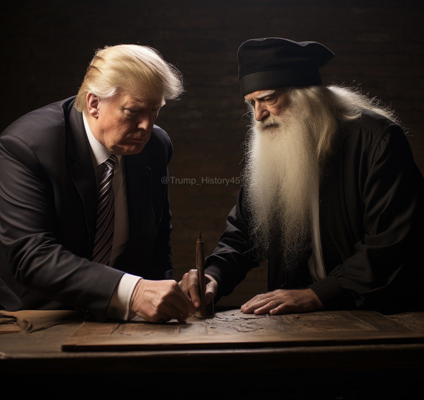 Trump creating art with Leonardo Da Vinci