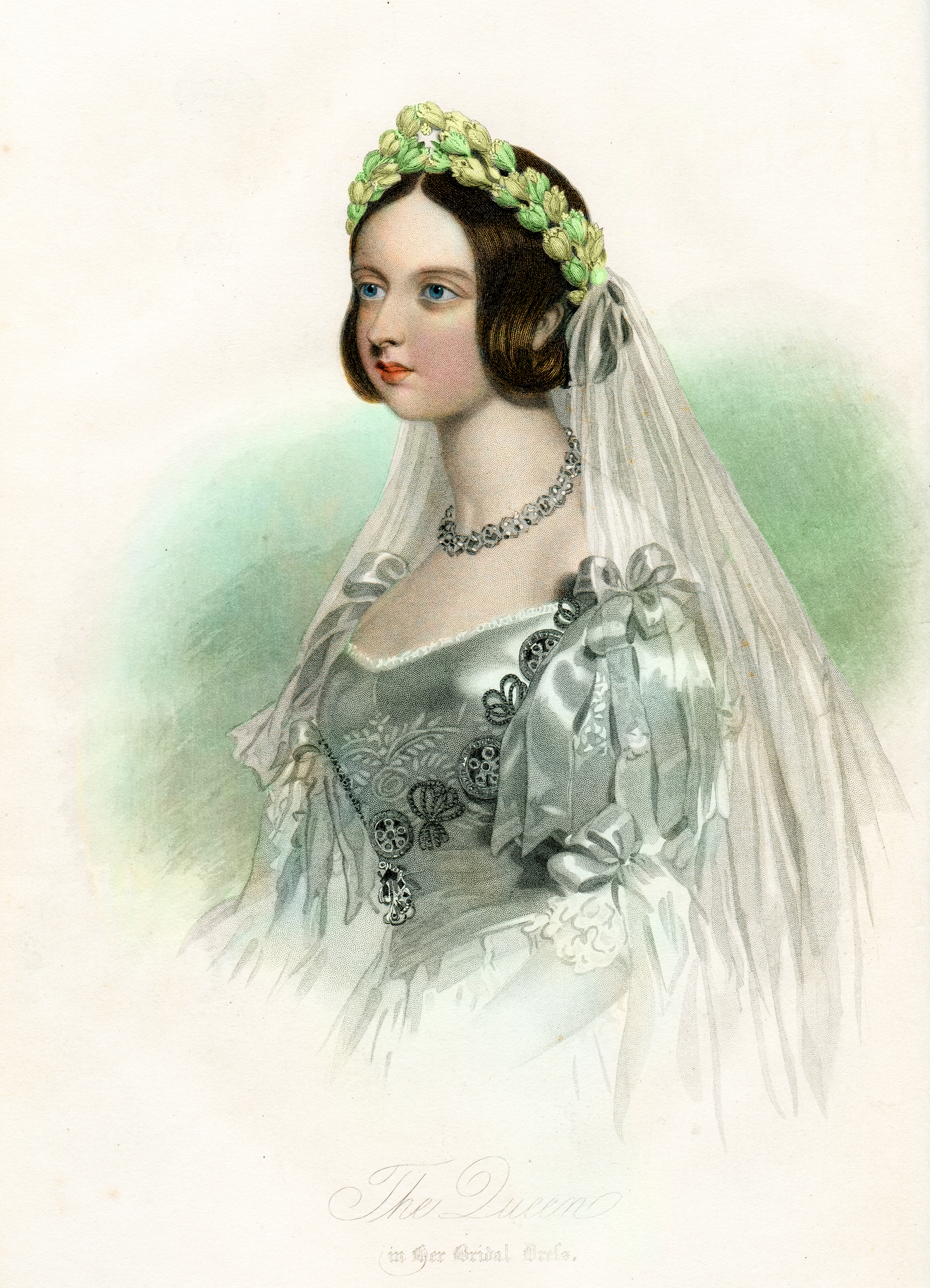 drawing of queen victoria in her wedding dress