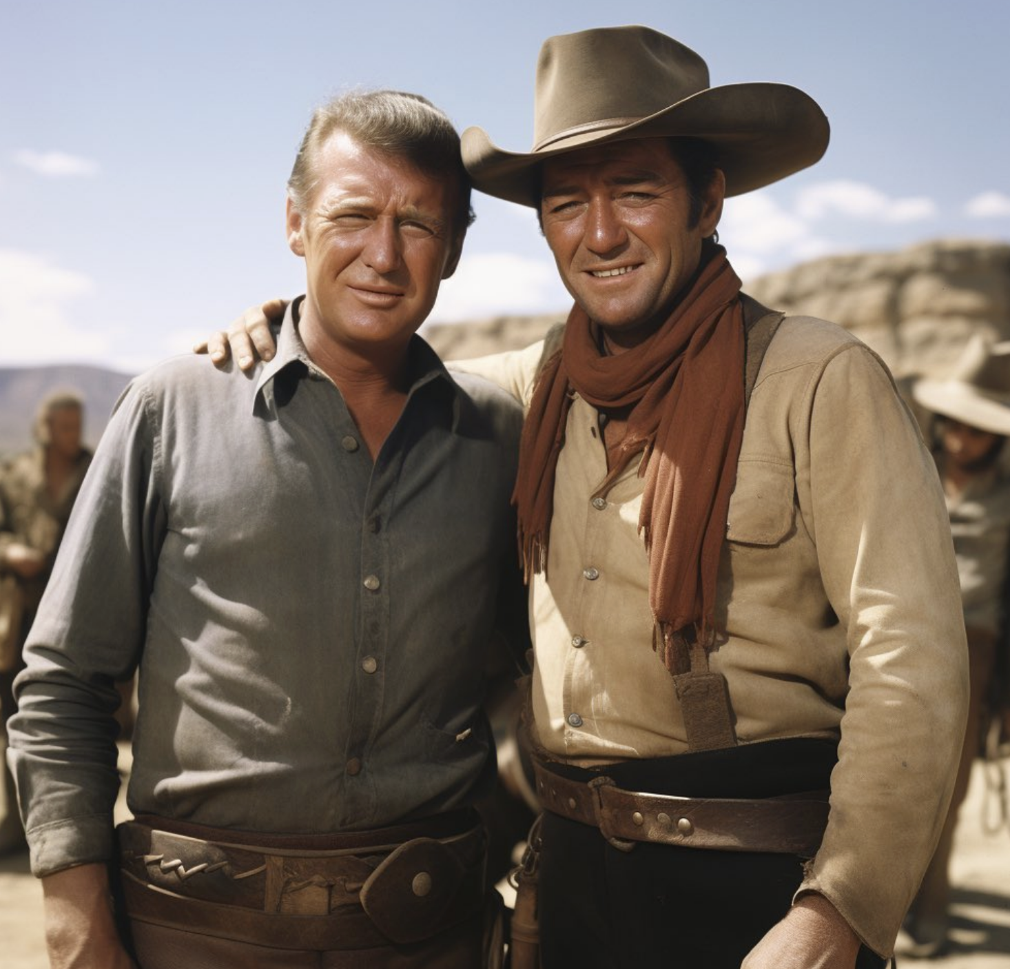 Trump posing in the desert with John Wayne