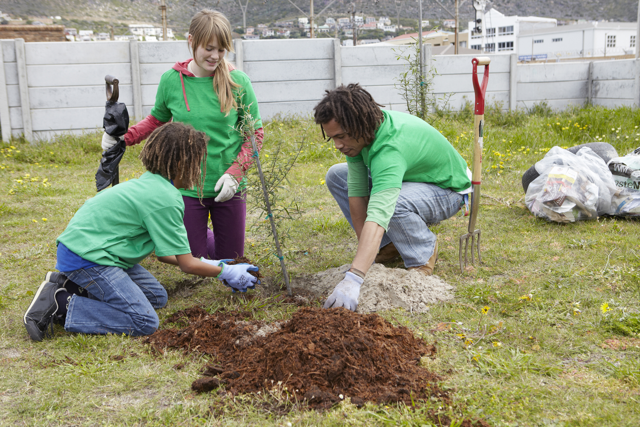 Young people gardening