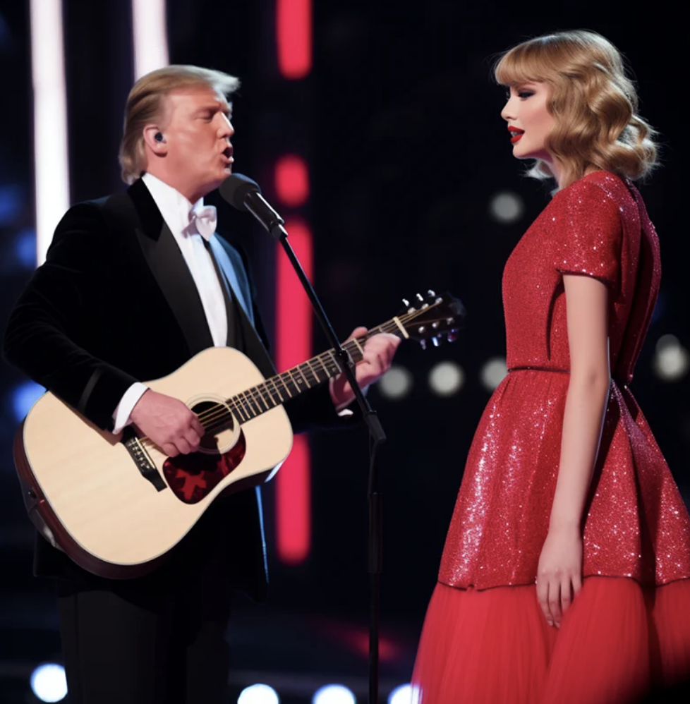 Trump playing guitar and singing with Taylor Swift