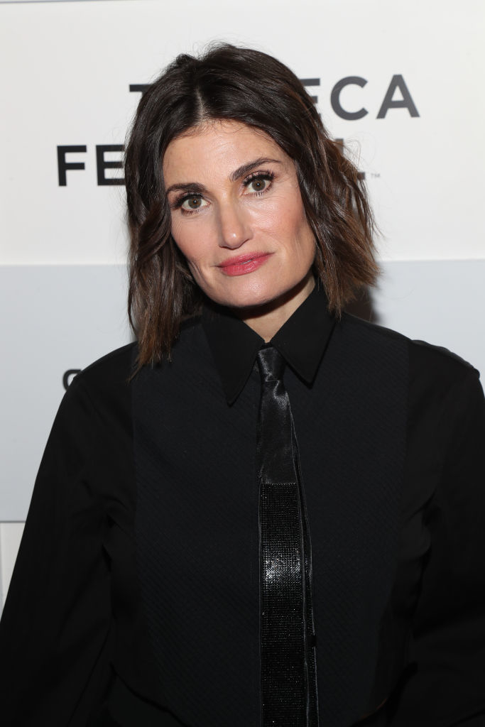 A close-up of Idina at a media event