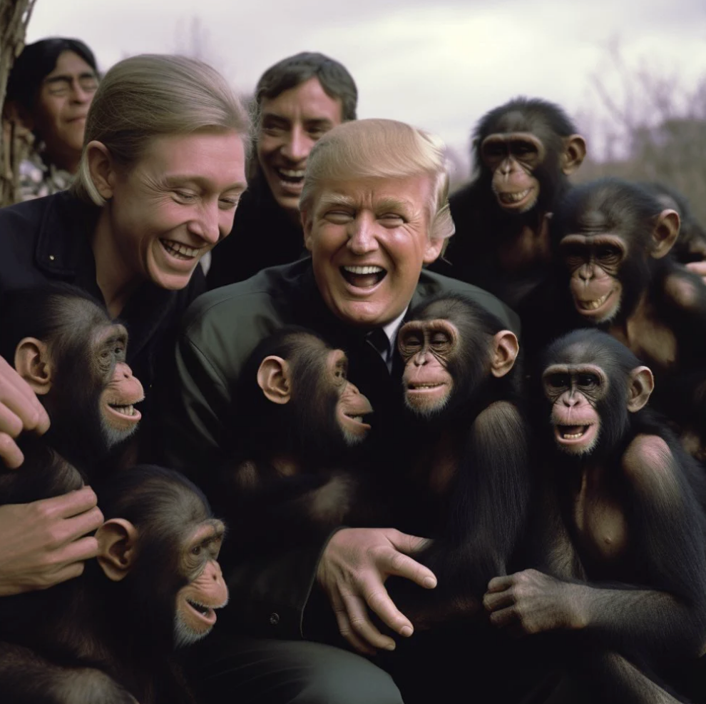 Trump surrounded by chimpanzees