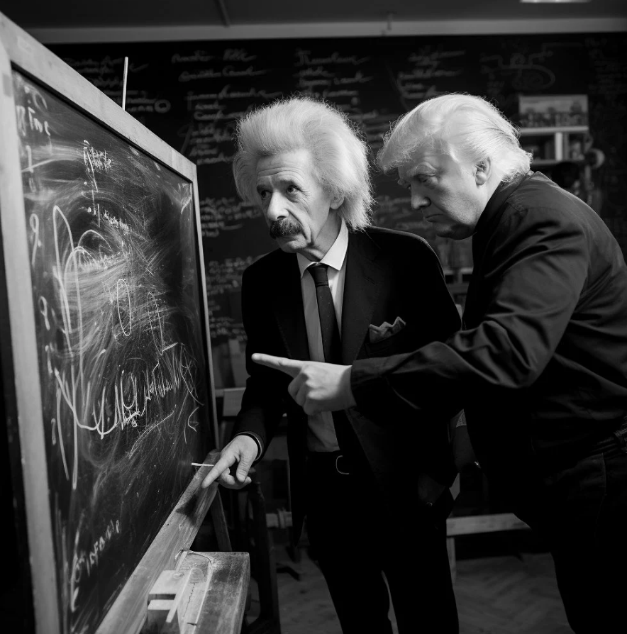 Trump doing math with Albert Einstein