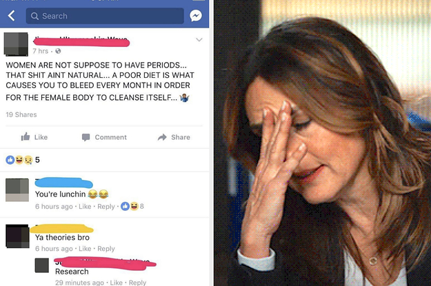 facepalm image and facebook post saying women aren't supposed to have periods