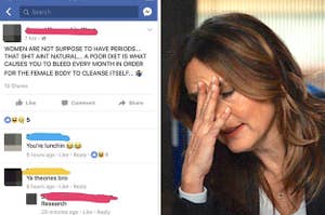 facepalm image and facebook post saying women aren't supposed to have periods