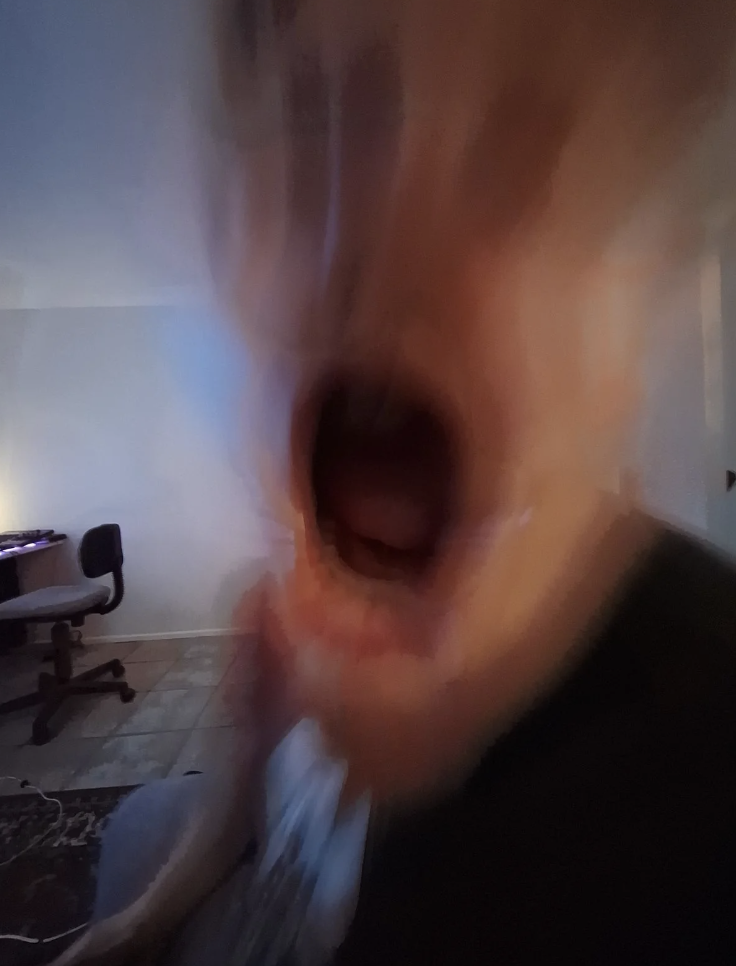 A distorted image of a person