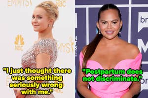 Hayden Panettiere saying she thought something was wrong with her side by side chrissy teigen saying postpartum does not discriminate