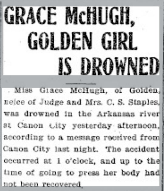 Newspaper headline &quot;Grace McHugh, Golden Girl Is Drowned&quot;